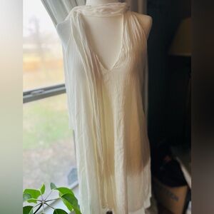 Ivory Sheer Boho Halter Dress Scarf Tie Romantic Resort Dress Large Flowy Sumner